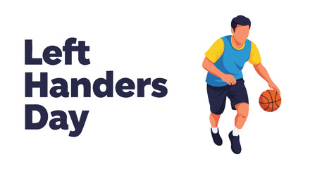Obraz premium Left-handed man playing basketball on white background in colorful illustration for Left Handers Day