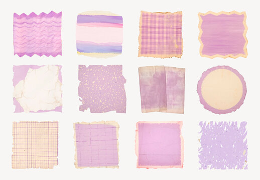 Vintage Purple Textured Paper Element Design Set