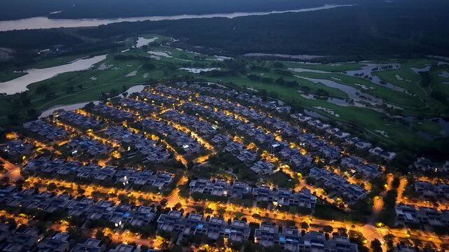 Aerial Evening View of Forest City Golf Resort Community