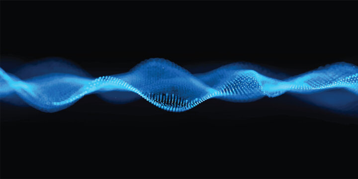 Abstract blue background featuring smooth flowing waves of smoke and light curves in a motion pattern against a black texture design for a high energy art wallpaper effect