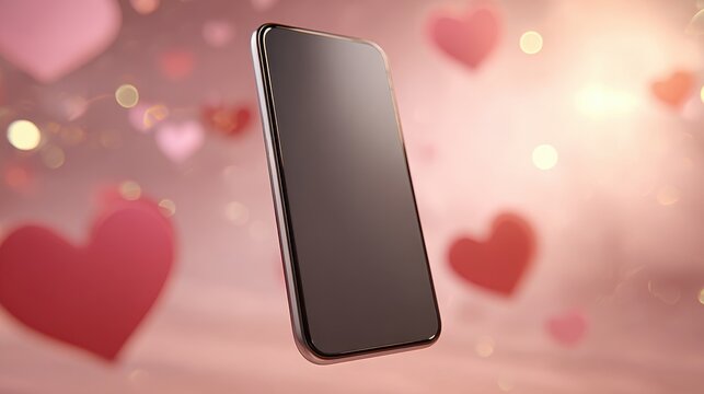 3D smartphone mockup with blank screen and Valentine heart backdrop in a clean illustration