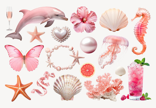 Pink Ocean Themed Decorative Element Set