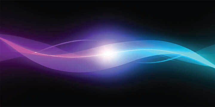 An abstract blue motion background featuring a digital wave of light and energy rays flowing through dark space like a glowing laser loop across a night sky wallpaper design