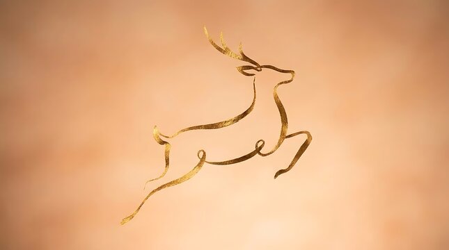 Golden deer line art jumping on textured background for holiday design