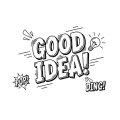 Fototapeta premium Comic Style Good Idea Typography with Lightbulb Icon