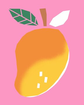 Cute Playful Mango Illustration in Simple Graphic Style