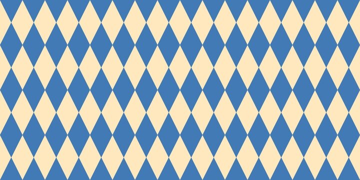 ​Blue and cream argyle pattern background. Seamless harlequin diamond geometric texture for Oktoberfest, festive wallpaper, and textile design.
