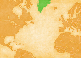 Ocher map of North Atlantic Ocean - Greenland © Tindo