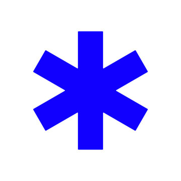 Blue asterisk symbol vector icon isolated six point star geometric logo.