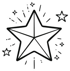 Fototapeta premium Outline starburst design with radiant lines and smaller stars in a graphic style