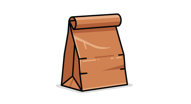 Neatly rolled brown paper bag illustration, a classic symbol for packed lunches, takeout meals, and eco-friendly food packaging, rendered in a simple graphic style