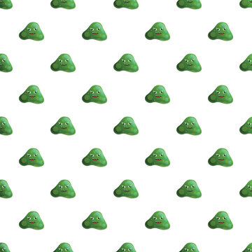 Cartoon happy green germ microbes making a seamless tile pattern