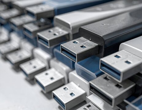 Close-up of USB Flash Drives - Data Storage and Technology.