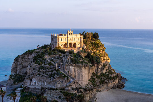 Santuario di Santa Maria on a cliff by the sea in Tropea Italy