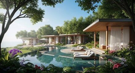 Fototapeta premium Luxury tropical resort with pool and modern villas