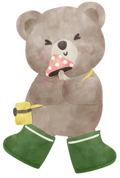 Spring Bear Coquette Joyful Spring Garden Nature cute cartoon watercolor illustration