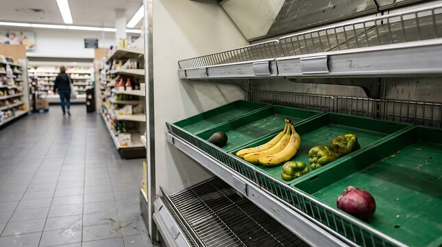 Sparse grocery store display highlighting the impact of supply chain challenges on everyday shopping and consumer access to essential goods