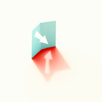 3D render of paper with arrow and shadow in opposite direction