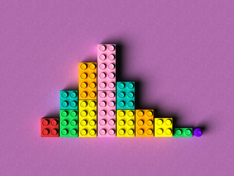 3d rendering of a toy block financial bar graph on purple background