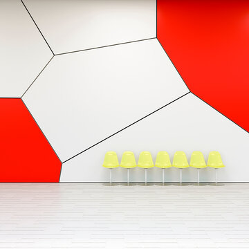 Row of yellow chairs in modern minimalist waiting area