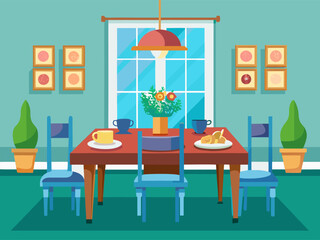 Fototapeta premium Dining table set for breakfast by window in cozy interior