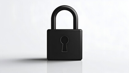 Naklejka premium A sleek, black padlock rests on a pristine white surface, symbolizing security and protection against a minimalist backdrop.