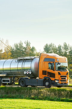 Gas transportation truck during sunset