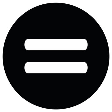 Black circle with white horizontal equal sign inside representing equality or balance