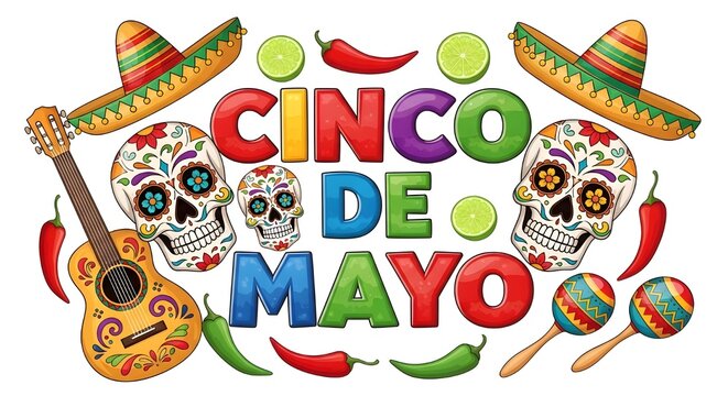 Colorful cinco de mayo celebration with sombreros and flags