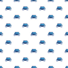 Fototapeta premium Blue vintage horse drawn carriages creating a seamless pattern on white background