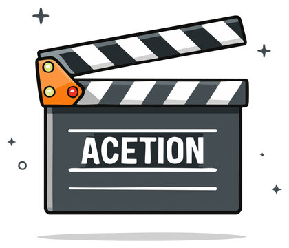 Cartoon Clapperboard with ACTIO text, Movie Production Concept