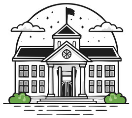 Naklejka premium Architectural Illustration of a Classic Building with Flag