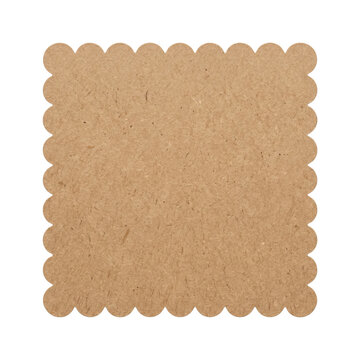 Kraft paper scalloped square top view isolated. Blank tag template.