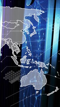 Vertical video: APAC map fading and intensifying on panel after blue LED pulse revealing nodes