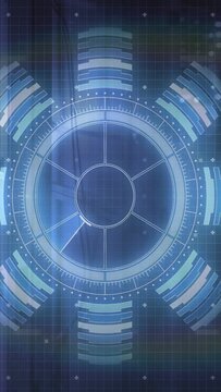 Vertical video: On start holo hub rotating, shiny wedge sweeping right, bars pulsing to show scan