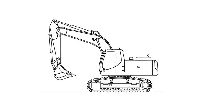 Outline Illustration of a Heavy Construction Excavator