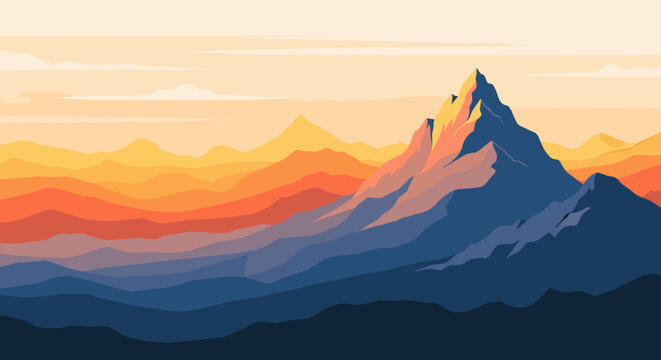 A calming, layered mountainscape evokes serenity and stability. Perfect for backgrounds, website design, or representing growth and ambition.