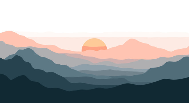 A calming and minimalistic illustration depicting a mountain range, perfect for conveying concepts of stability, resilience, and natural beauty in mar