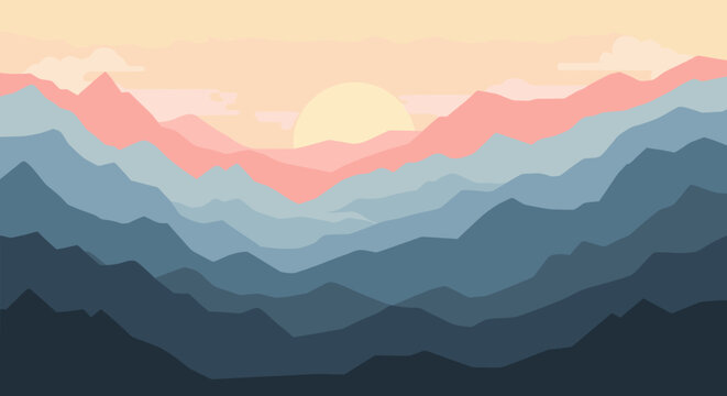 A serene, stylized mountainscape evokes feelings of stability and ambition. Ideal for backgrounds, website design, and representing growth or reaching