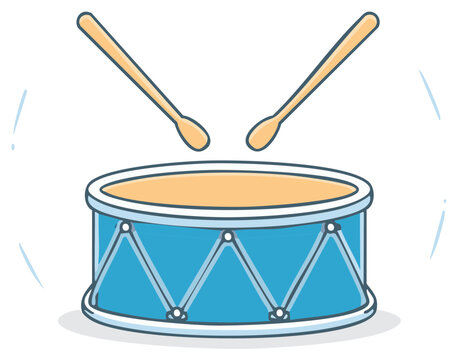 Vibrant blue drum illustration with drumsticks shows musical instrument for festive celebrations