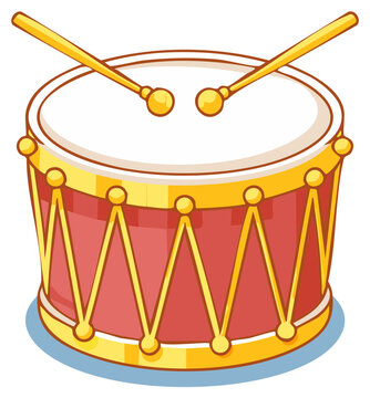 Cute Cartoon Marching Drum with Drumsticks Isolated Illustration