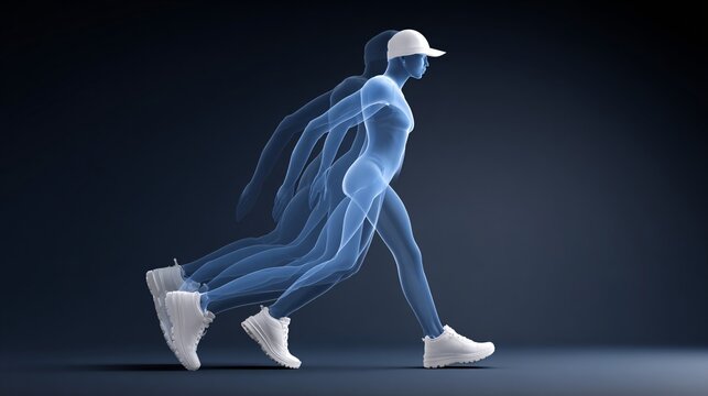 person stepping into digital version of themselves, future transformation concept, copy space