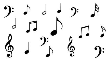Fototapeta premium Diverse collection of musical notation symbols and clefs, ideal for design, rhythm, and melodic concepts