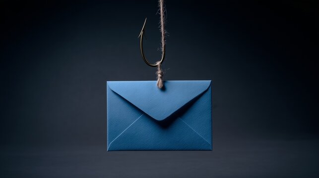 Blue envelope hung on hook symbolizing phishing prevention scam information and email fraud warning.