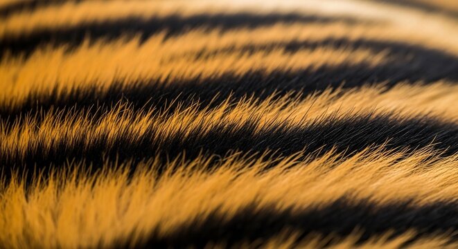 Close-up Macro Shot of Tiger Fur Stripes Texture Pattern.