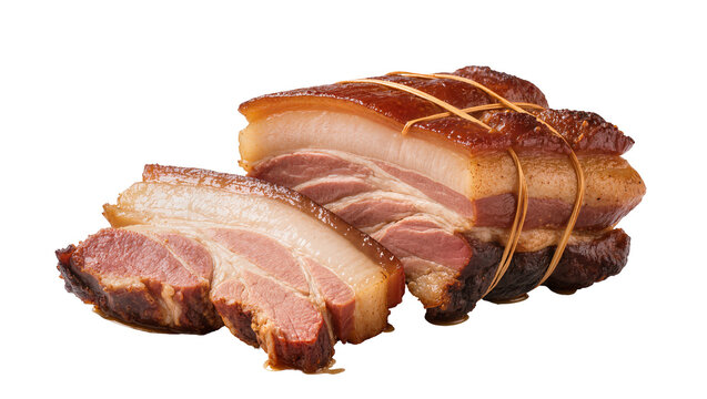 Smoked pork loin roast with twine and sliced portions