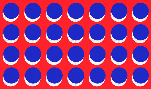 Abstract geometric blue and red polka dot background