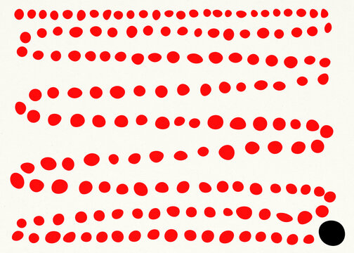 Abstract winding path of red dots ending at a black destination