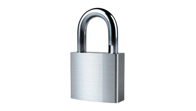 Shiny metallic padlock with U-shaped shackle, closed and secure