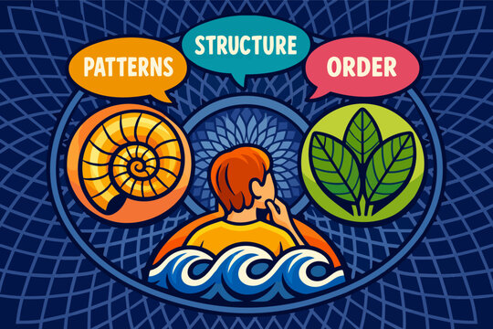 Person thinking about natural patterns, structure, and order in nature, geometry design concept